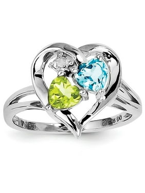 Mia Diamonds 925 Sterling Silver Solid Rhodium Peridot and Diamond Heart Ring 0.01cttw 
